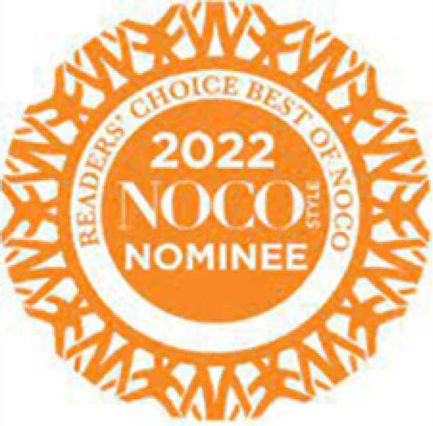 2022 NOCO Style Best of NOCO nominee badge in orange.